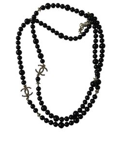 Chanel Necklace, Perlas, Negras, CC, 4, Db, C17