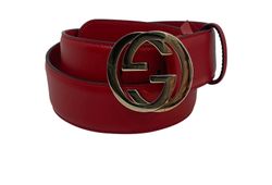 Gucci Cinturón Interlocking,Piel,Rojo,493075,75CM,3