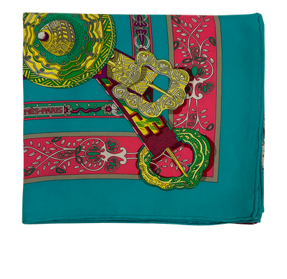 Hermes Pañuelo Le Sogne De La Licorne, 290€, Accesorios, Rosa/Verde, Seda - Satén, Vista frontal