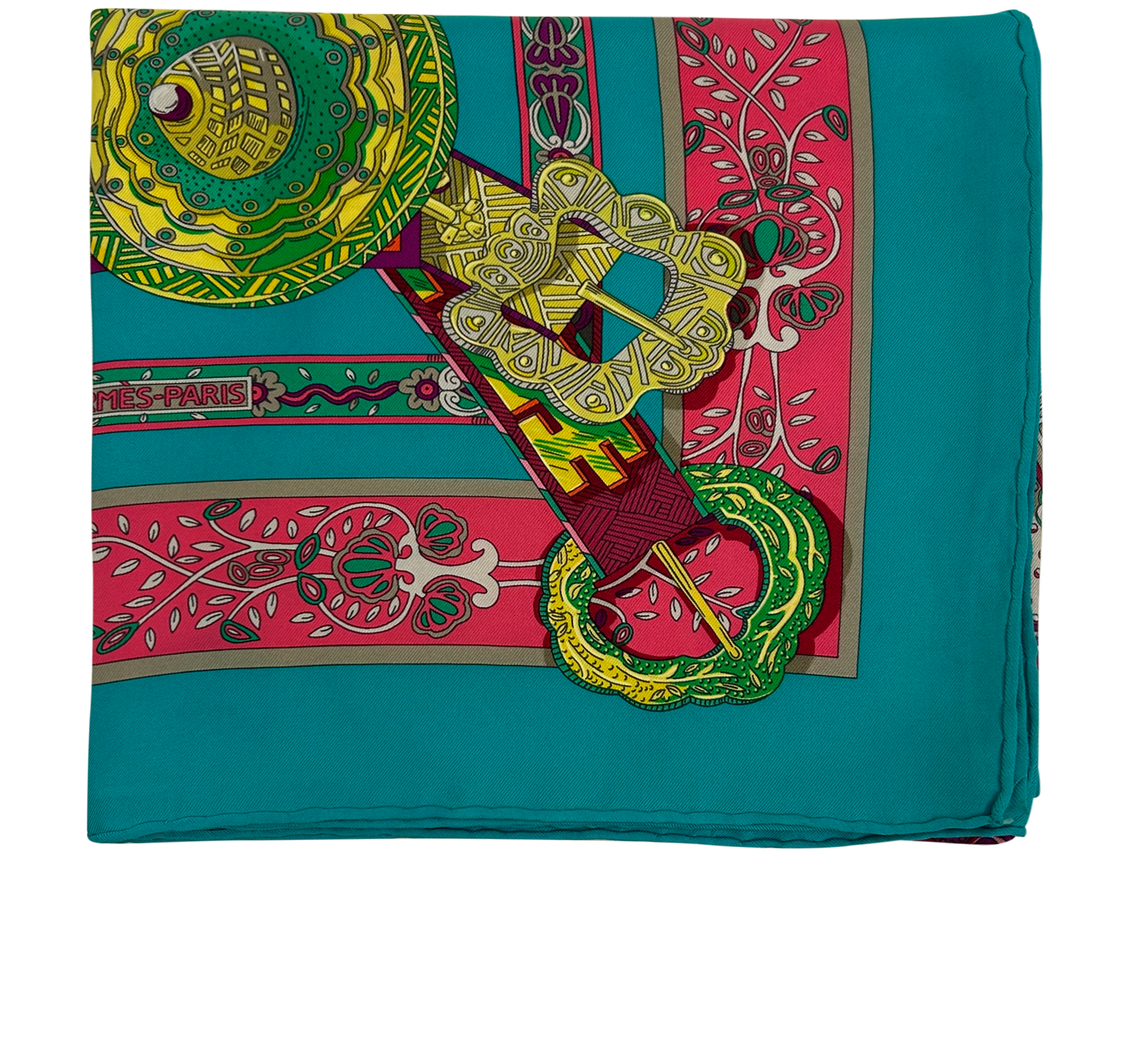 Hermes Pañuelo Le Sogne De La Licorne, 290€, Accesorios, Rosa/Verde, Seda - Satén, Vista frontal