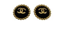Chanel Pendientes, Metal, Dorado/Terciopelo, Negro/Dor, 4, 23, Box