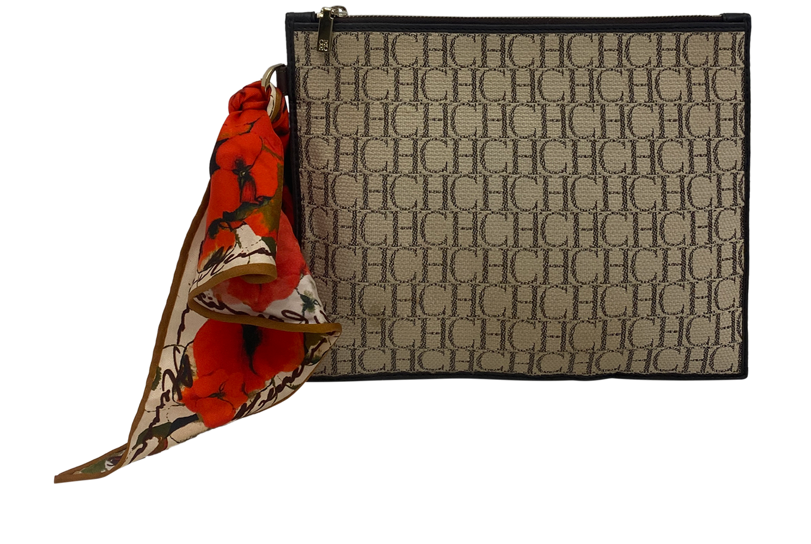 Sobre Pochette con Pañuelo, 198€, Bolso, Beige/Marrón, Lona - General, Vista trasera