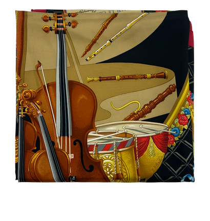 Hermes Pañuelo, 280&euro;, Accesorios, Amarillo/Negro/Rojo, Seda - Satén, Vista frontal