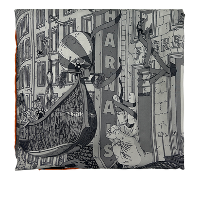 Hermes Pañuelo Grand Prix DuFaubourg, 450&euro;, Accesorios, Azul/Blanco/Gris, Seda - General, Vista frontal