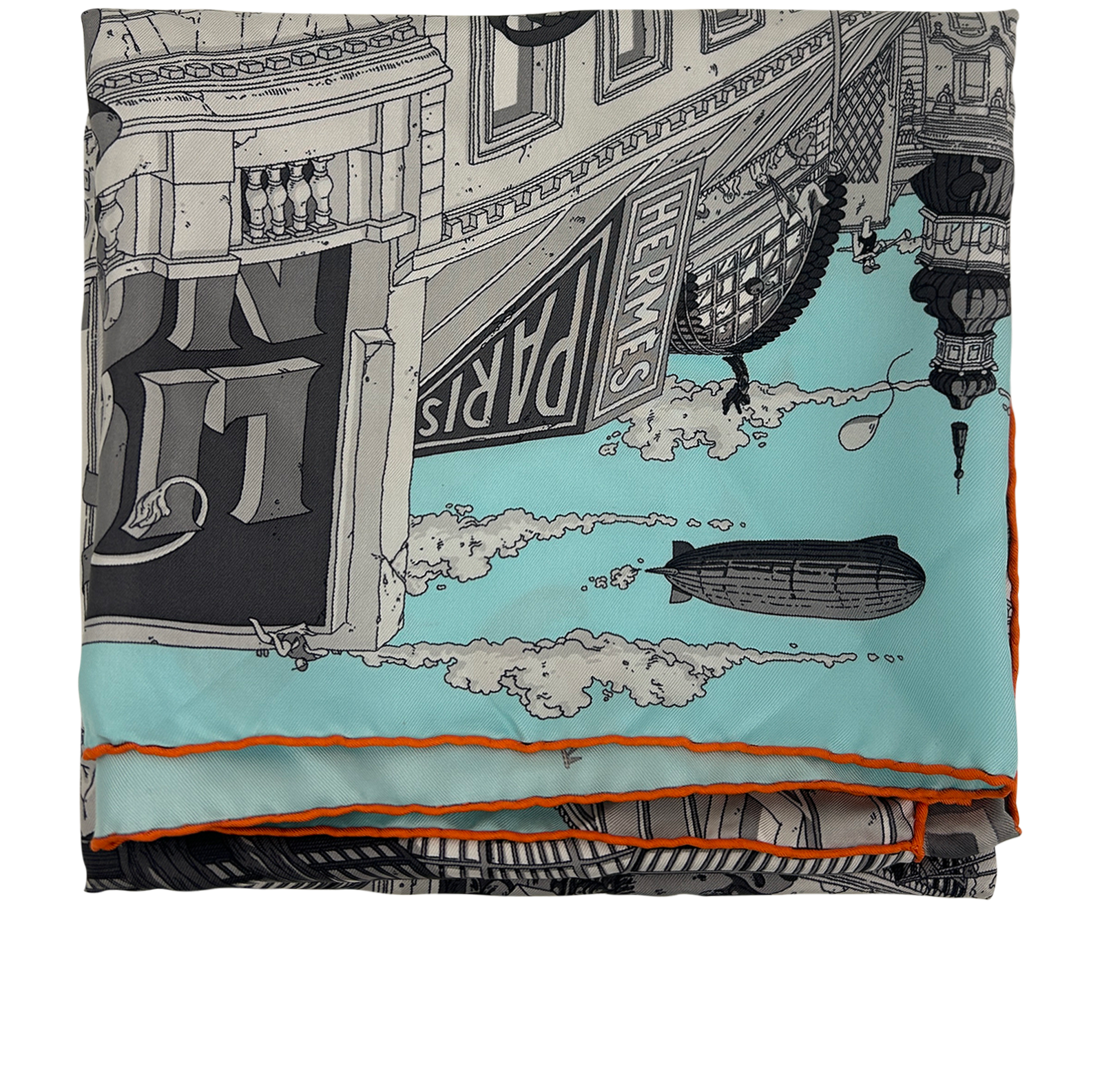 Hermes Pañuelo Grand Prix DuFaubourg, 450&euro;, Accesorios, Azul/Blanco/Gris, Seda - General, Otros tipos de vista