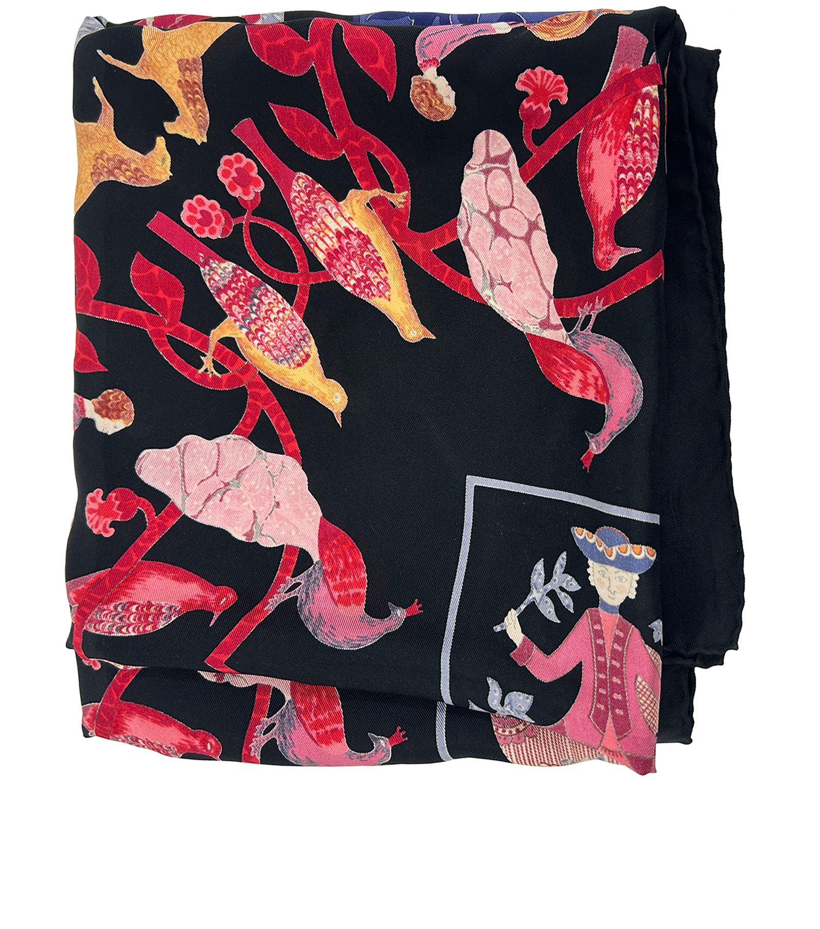 Hermes Pañuelo, 280&euro;, Accesorios, Azul/Negro/Rojo, Seda - Satén, Vista trasera