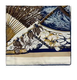 Hermes Bufanda Estola, 180x90, Seda,Azul/Blanco,Box,3*