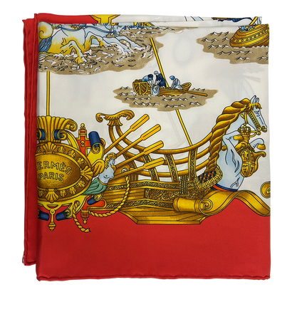 Hermes Pañuelo, 340&euro;, Accesorios, Azul/Blanco/Naranja, Seda - General, Vista frontal