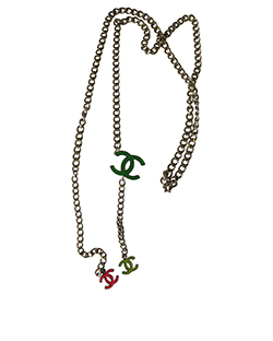 Chanel Cinturón Metálico CC Cadena, Dorado, Verde, 85cm, 2