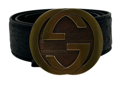 Gucci Cintur�n Interlocking,Avestruz,Negro,114872,75cm,3*