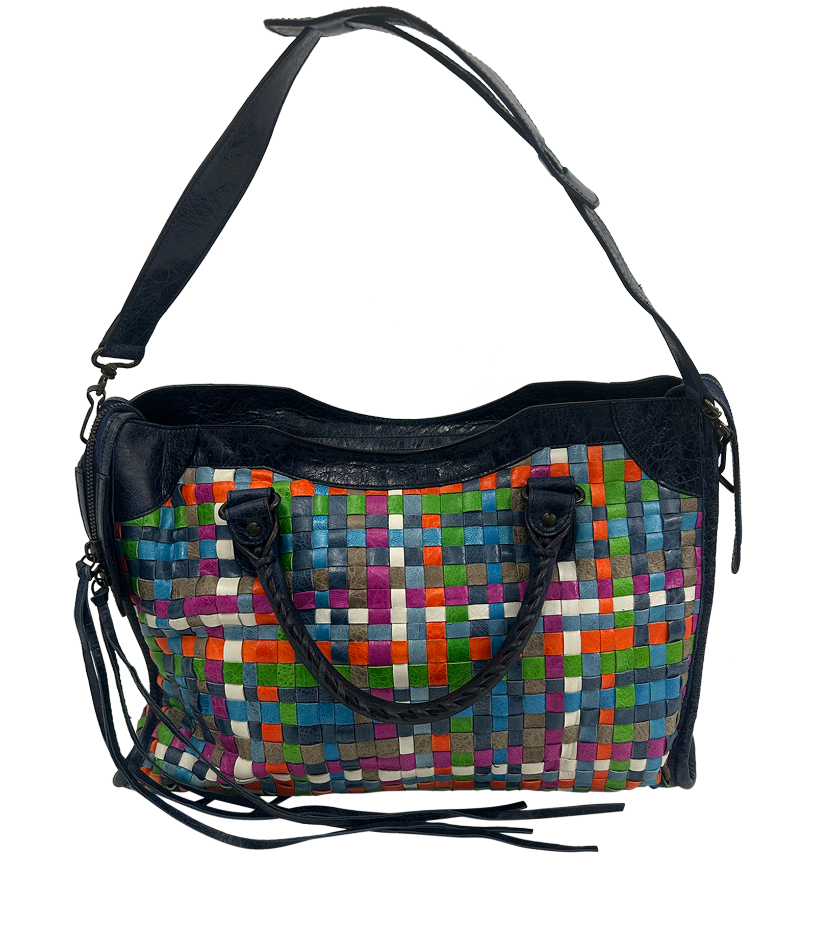 City, 620&euro;, Bolso, Azul/Blanco/Naranja, Animal - Piel, Vista trasera