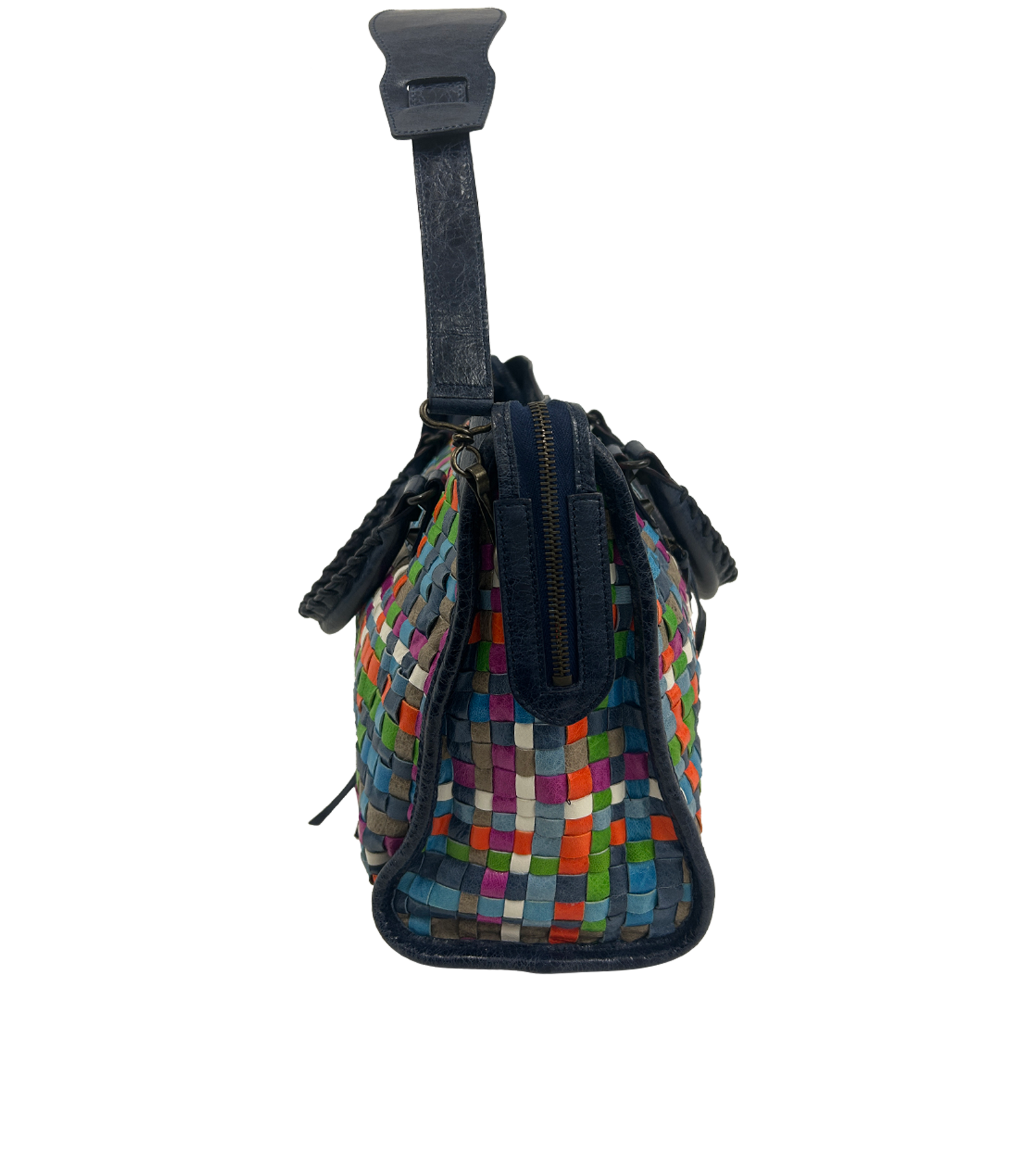 City, 620&euro;, Bolso, Azul/Blanco/Naranja, Animal - Piel, Vista lateral