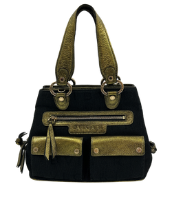 Tote Tejido Becky, Tejido/Piel, Negro/verde Irid,29614,3*