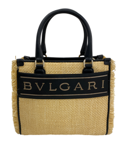 Tote, Raffia, Logo, Beige/Negro,4