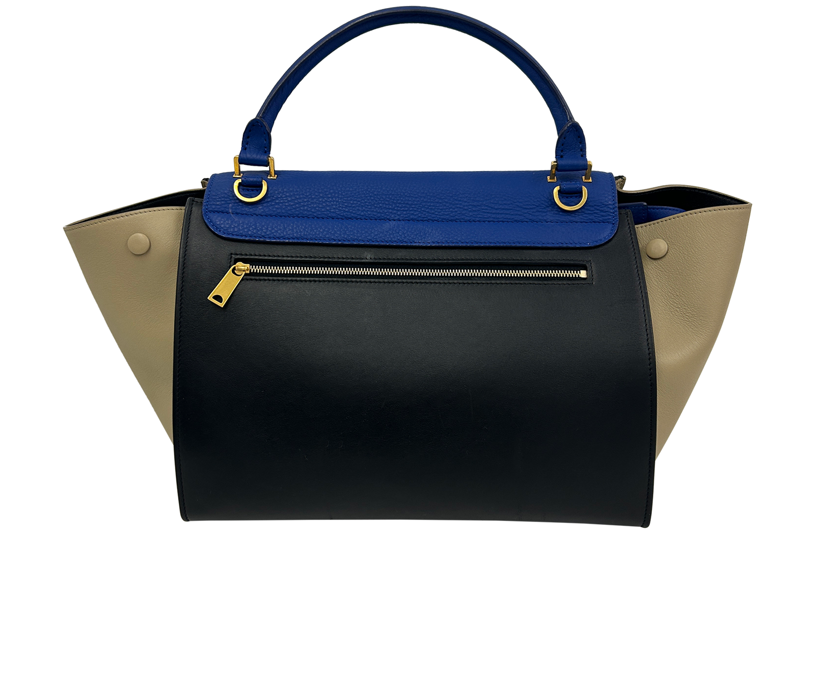 Trapeze con Correa, 620&euro;, Bolso, Azul/Beige/Negro, Animal - Piel, Vista trasera