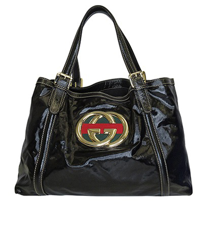 Britt Tote GG, 380&euro;, Bolso, Negro, Cuero - Charol, Vista frontal