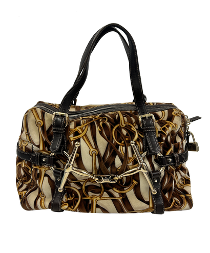 Bowling 85th Anniversary, 420&euro;, Bolso, Beige/Marrón, Animal - Piel/Textil - Terciopelo, Vista frontal