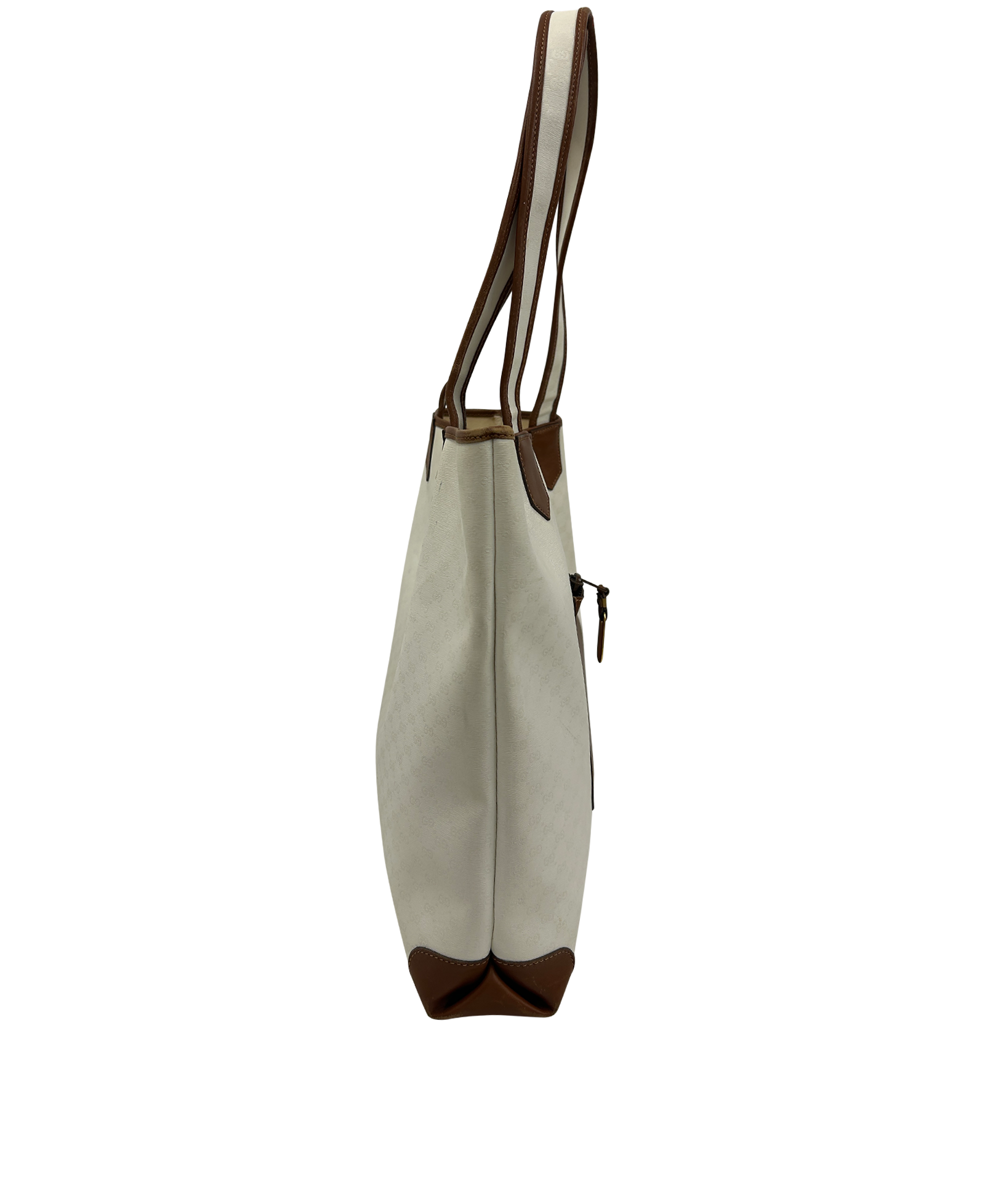 Tote MicroGuccissima Vintage, 320&euro;, Bolso, Blanco/Marrón, Lona - General, Vista lateral