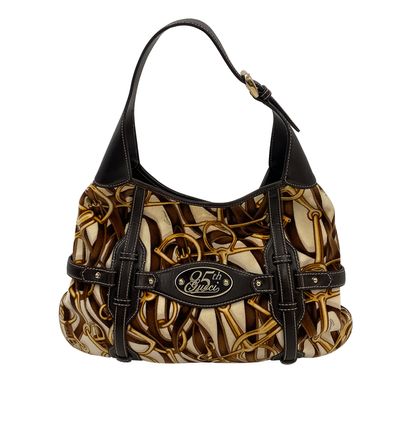 Horsebit Print 85 Aniversario, 320&euro;, Bolso, Beige/Marrón, Textil - Terciopelo, Vista frontal