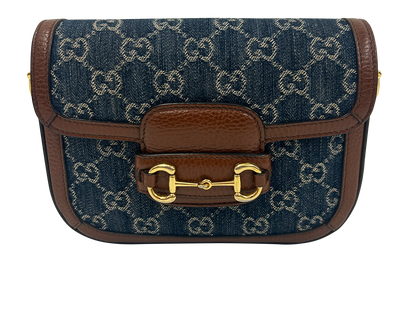 Web Horsebit, 960&euro;, Bolso, Azul/Marrón, Animal - Piel/Textil - Denim, Vista frontal