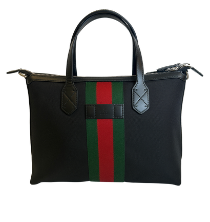 Web Tote Correa, 590&euro;, Bolso, Negro/Rojo/Verde, Lona - General, Vista frontal