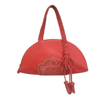 Media Luna Trenzada, 220&euro;, Bolso, Rojo, Animal - Piel, Vista frontal
