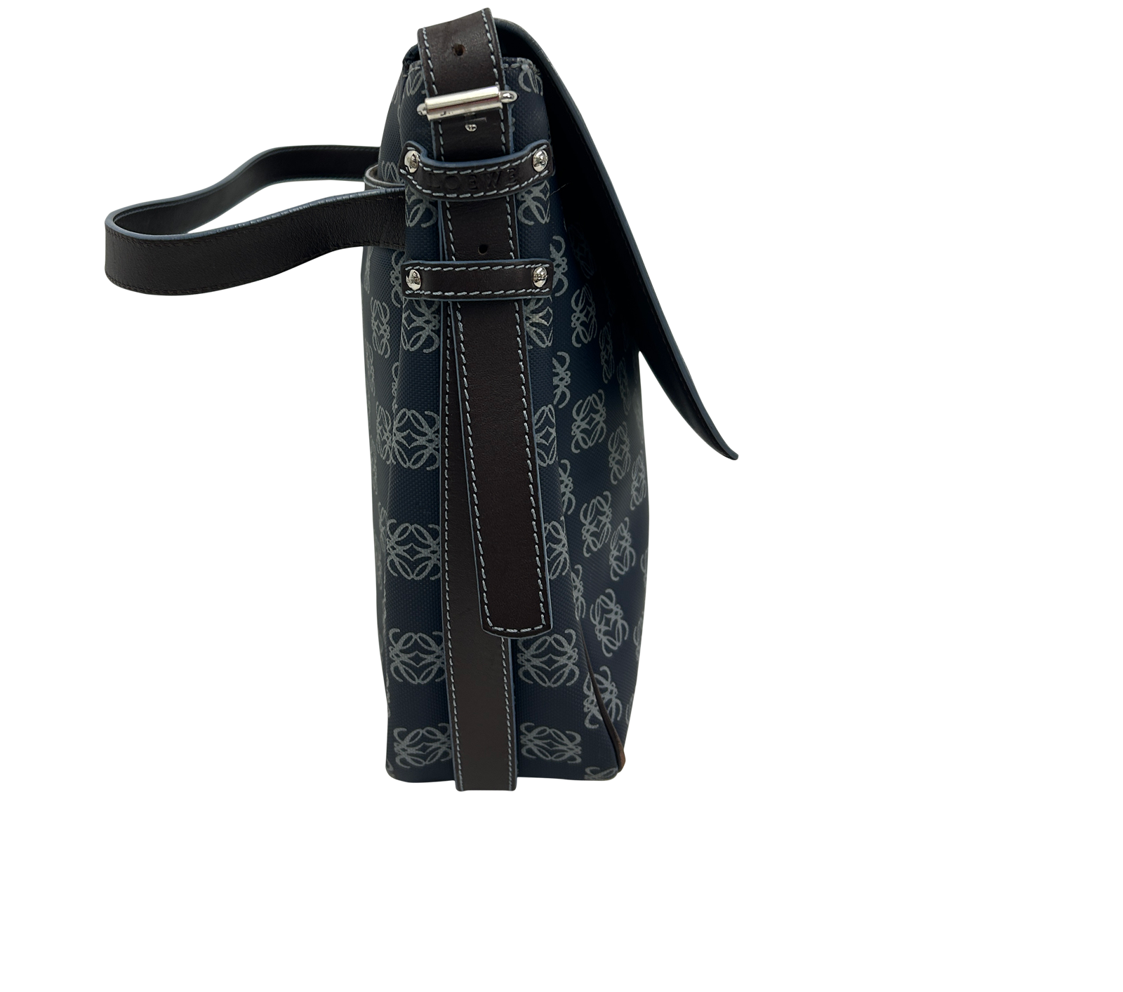 Bandolera Pockets Redonda, 410&euro;, Bolso, Azul/Marrón, Canvas - General, Vista lateral