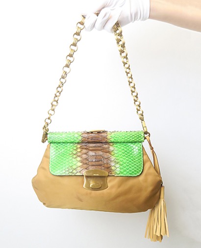Bolso Al Mano Con Solapa De Serpiente, 150&euro;, Marrón/Verde, Animal - Serpiente/Polímero - Nylon, Vista frontal