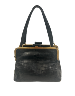 Bolso Vintage, Piel, Negro, Ef. Croc, 2