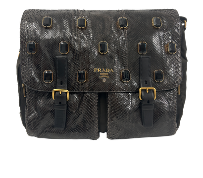 Messenger Jewel, 790&euro;, Bolso, Marrón/Negro, Animal - Pitón/Textil - Raso, Vista frontal