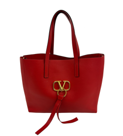 V Ring Tote con Pochette,Piel,Rojo,DB,2*
