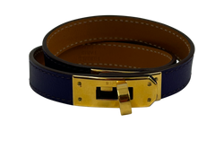 Hermés Brazalete Double Tour Kelly,Piel,Morado,FLN,DB,4*