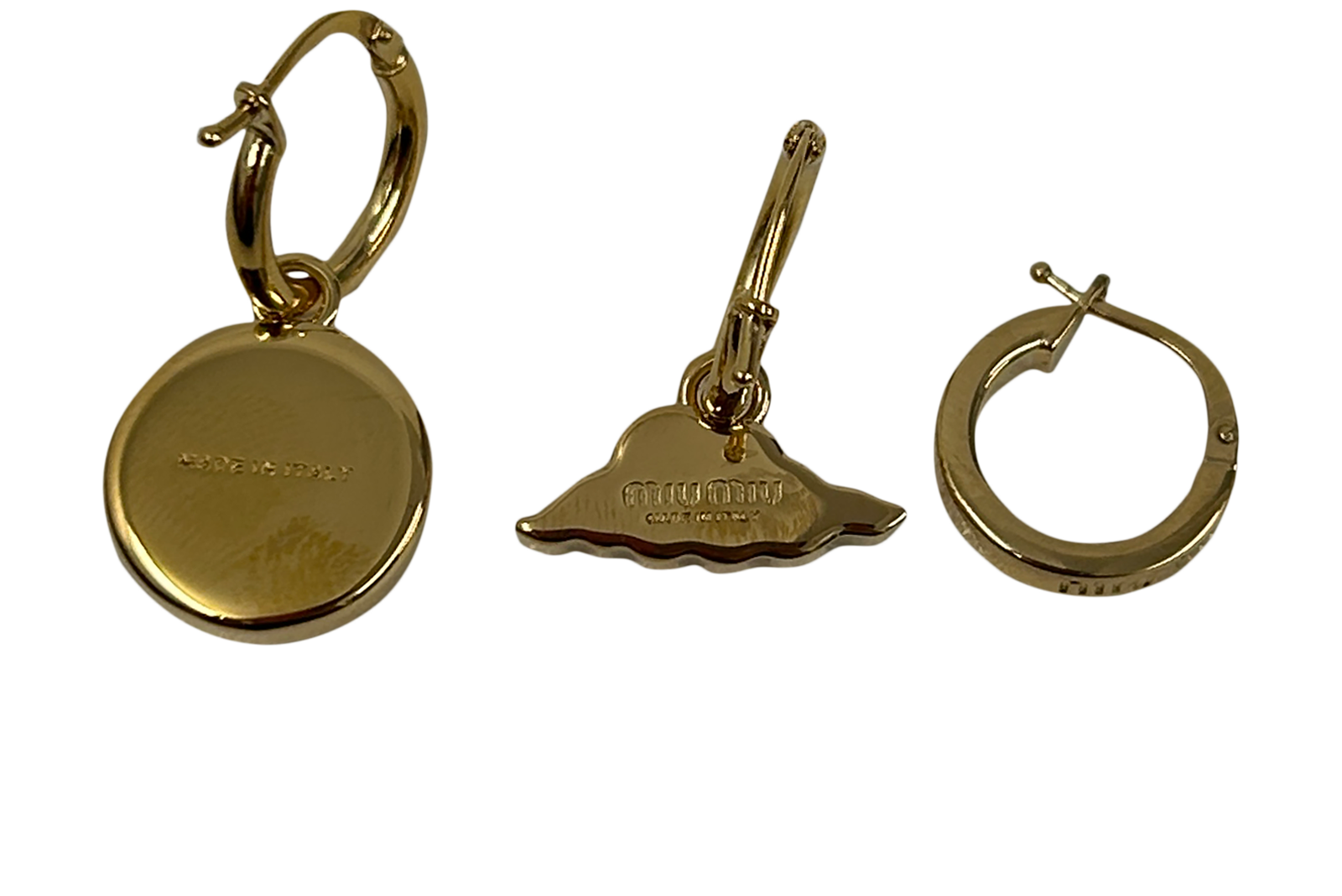 Miu Miu Pendientes 3, 220&euro;, Accesorios, Blanco/Oro, Metal - Oro, Vista trasera