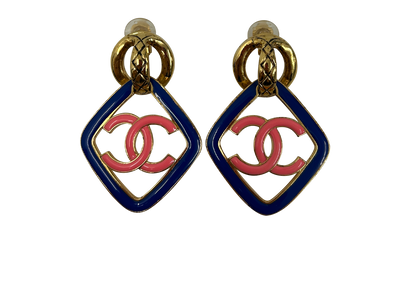 Chanel Pendientes, 620&euro;, Accesorios, Azul/Rosa, Metal - Oro/Tafetán - Acetato, Vista frontal
