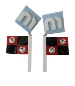 Miu Miu Pendientes Banderas, Plástico, Azul/Rojo/Negro, Box, Card, 3